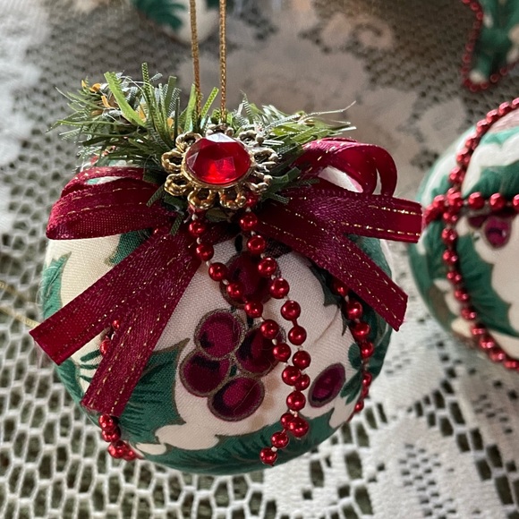 Bejeweled Christmas Ornaments. Fabric with faux jewels, beads and greenery. 15 - Picture 5 of 11